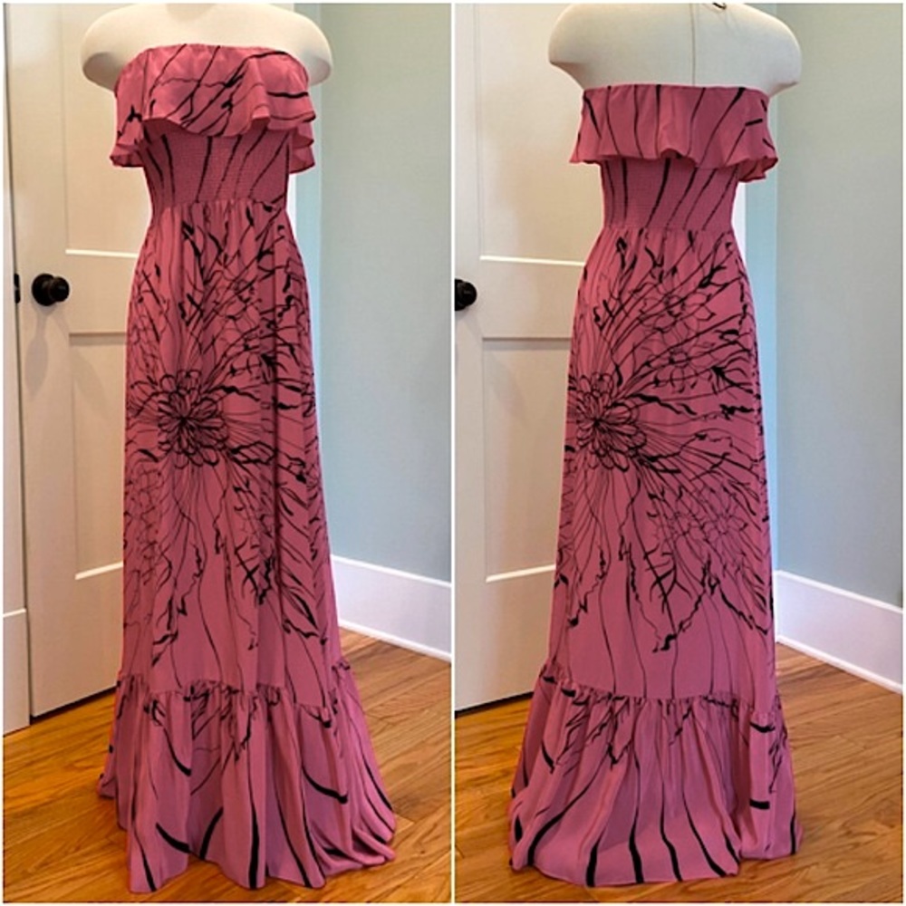 Pink 💖 Jay Godfrey Silk Ruffled Strapless Smocked Maxi Dress - Size 4